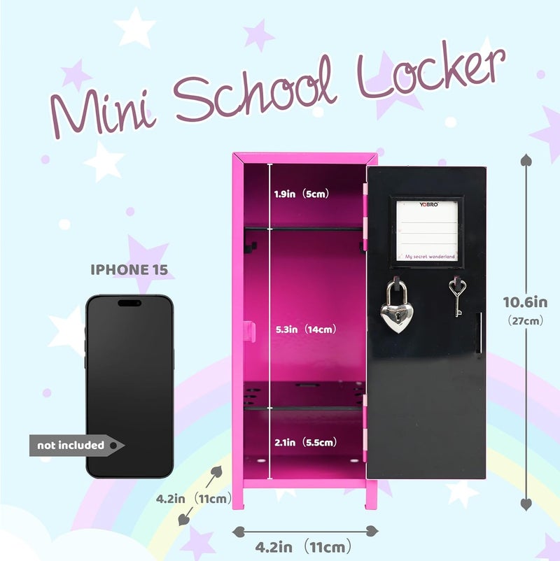 YOBRO Mini Locker with Lock and 2 Keys, 24PCS Magnetic Stickers, Miniature Storage Locker for Desk, Home, Bedroom, Office, Pink&Rose - Image 3